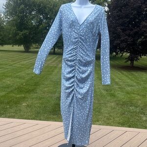 Velvet Torch Elegant Blue Floral Long Sleeve Super Soft Large Maxi Dress NWT